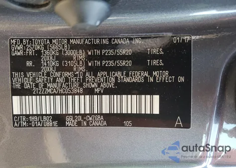 2017 Lexus Rx 350 Base из США, поврежденный, VIN 2T2ZZMCA7HC053848